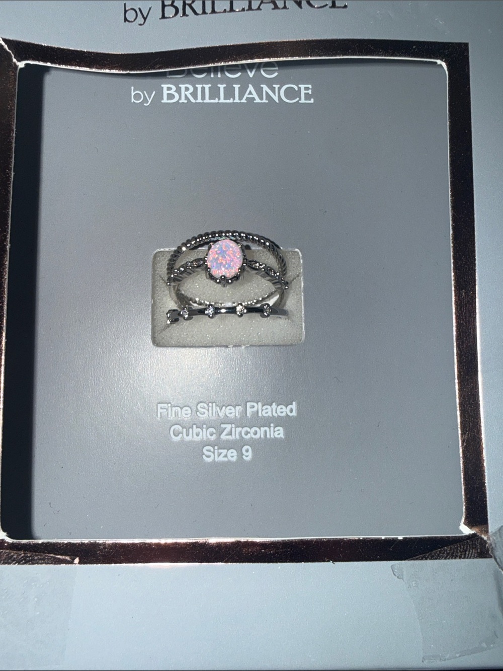 Fine Silver-Plated Cubic Zirconia Ring Set in Rose Gold and Silver - Size 9
